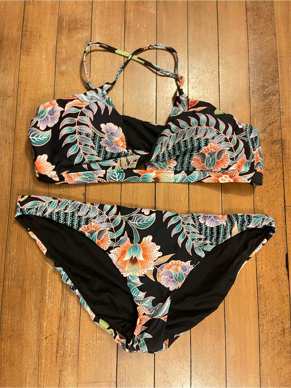 Raisins Floral Black Two-Piece Bikini Set